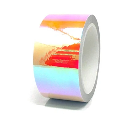 Abbildung von 10 Meter Flip Flop Chrom Zierstreifen Basteln Effektfolie Hologramm Chameleon Auto Motorrad Modellbau Klebestreifen (FF1 Gelb/Rot, 40mm Breite)