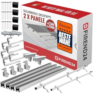 Abbildung von SET 2x PV Module, PV, Photovoltaik, DACHPAPPE, Aufständerung, Dachhalterung, Befestigung, Halter, Halterung, Solar, Solarmodul, Solarpanel, 25 40mm, 0%