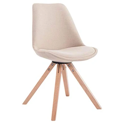 Abbildung von CLP Retro Stuhl Toulouse Square Mit Stoffbezug Und Hochwertigem Sitzpolster I Lehnstuhl Stabilem Holzgestell Sitzhöhe 48 cm, Farbe:Creme, Gestell Farbe:Natur