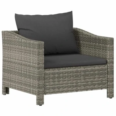 Abbildung von vidaXL Gartensessel mit Kissen Sessel Stuhl Gartenstuhl Balkonstuhl Terrassenstuhl Garten Terrasse Gartenmöbel Rattanmöbel Grau Poly Rattan