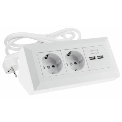 Abbildung von ChiliTec Steckdosenblock Ecksteckdose 2 Fach Mehrfachsteckdose 230V mit 1,5m Kabel 2X USB A 3,1A für Küche Büro Werkstatt Matt Weiß