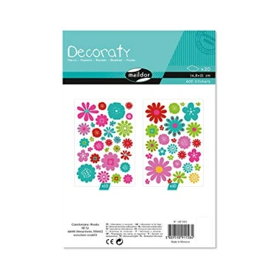 Abbildung von Maildor AE158C Packung (mit 20 Bögen Stickers Decoraty in Format DIN A5, 14, 8 x 21cm, ideal für Kinder ab 2 Jahren, Blumen) 1 Pack