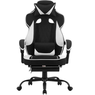 Abbildung von WOLTU Gaming Stuhl Stoff für Sommer, Atmungsaktiv Bürostuhl Chair Ergonomisch mit Lendenkissen, Gamer 150 kg Belastbarkeit PC Große Rückenlehne &amp; Sitzfläche, Schwarz+Weiß