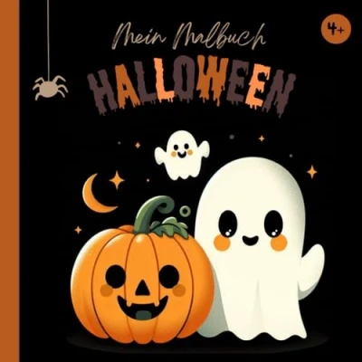 Abbildung von Mein Halloween Malbuch 30 kindgerechte Motive für Kinder ab 4 Jahren: Entdecke zauberhafte Hexen, niedliche Fledermäuse und freundliche Monster.