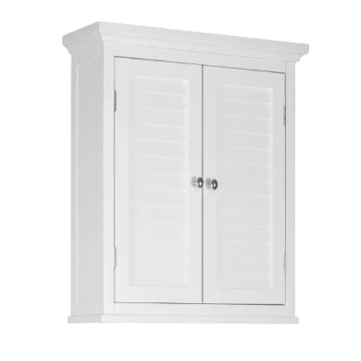 Abbildung von Badschrank Badmöbel Weiß Holzschrank Doppeltür Wand Badezimmer Teamson ELG 583