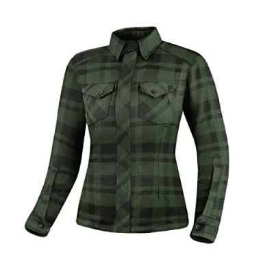 Abbildung von SHIMA RENEGADE LADY 2 Motorrad Hemd Damen Verschleißfest Baumwolle Karierte Motorradjacke mit CE Protektoren, FiberQL Aramid und Kühlungsschicht, Reißverschluss (Grün, M)
