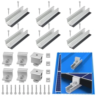 Abbildung von Therlan Solarmodul Halterung Flachdach, für 2 Module Dicke 30 45MM, Verstellbare Klemme, Alu Photovoltaik Montageschiene 12CM, Flachdach PV Befestigung Solarpanel Blechdach Trapezdach