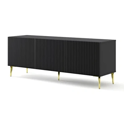 Abbildung von BIM Furniture TV Schrank Ravenna A 150 cm 3D mit gefräster Front Hochwertiges MDF Metallbeine Lowboard Sideboard Kommode Fernsehtisch (Schwarze Matte, goldene Beine)