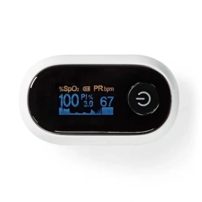Abbildung von Nedis Pulsoximeter Bluetooth OLED Anzeige Akustischer Alarm/Anti Bewegungsstörungen/Hochpräziser Sensor/Perfusionsindex/Pulsfrequenz/Sauerstoffsättigung (SpO2) Weiss