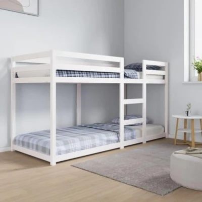 Abbildung von vidaXL Etagenbett, Stockbett für begrenzte Platzverhältnisse, Hochbett mit Leitplanken, Bett Bettgestell Bettrahmen, Weiß 80x200cm Massivholz Kiefer