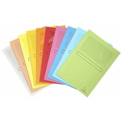 Abbildung von Exacompta 50150E 100er Pack Fenstermappen Super PEFC zertifiziert Karton 160g/m² praktisch und robust für DIN A4 farbig sortiert Dokumentenmappe Einschlagmappe