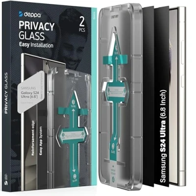 Abbildung von Deppa 2 Stück Sichtschutz für Samsung Galaxy S24 Ultra (6,8&#039;) mit Schablone Fingerabdruck kompatibel Privacy Anti Spy Glas, Folie, Schutzfolie, Schutzglas, Displayschutz, Sichtschutzfolie
