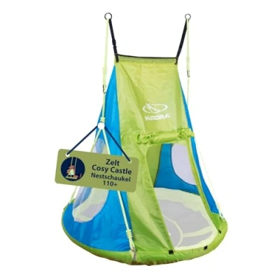 Abbildung von HUDORA Zeltbezug Cosy Castle Zeltüberzug für Nestschaukel 90 &amp; 110/120 in blau/Lemon Polyester Schaukelzelt Innen Außenbereiche Schaukelüberdachung Kinder Erwachsene