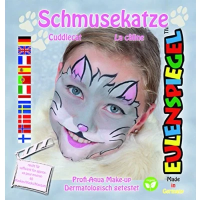 Abbildung von Eulenspiegel 203354 Motiv Set Schmusekatze, 4 Farben, 1 Pinsel, Anleitung, für ca. 40 Masken, Karneval, Motto Party