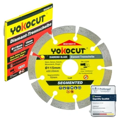 Abbildung von YOKOCUT Diamanttrennscheibe 115mm universal Trennscheibe für Stein, Beton, Granit, Mauerwerk, Ziegel Zubehör Winkelschleifer