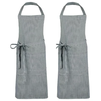 Abbildung von ZOLLNER 2er Set Kochschürze in schwarz weiß gestreift robuste Grillschürze für Damen und Herren Baumwolle 75x100 cm mit Bindebänder waschbar bis 60C Oeko Tex® zertifiziert
