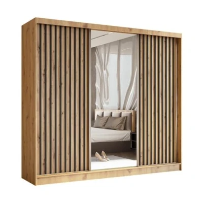 Abbildung von BEAUTY SOFA Helix Schrank mit Spiegel Kleiderschrank Schiebetüren und Lamellen Garderobenschrank, Mehrzweckschrank, Flurschrank 240cm breit Artisan &amp; Lamellenfarbe Schwarz