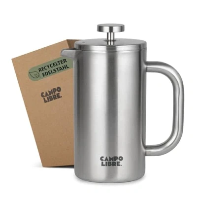 Abbildung von Campo Libre.® Giorgio. French Press I Kaffeebereiter aus doppelwandigem Edelstahl 0,6l plastikfreie Kaffeepresse mit Thermofunktion inkl. Ersatzfilter Kaffeezubereiter 100% recycelter