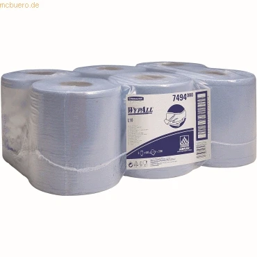 Abbildung von 6x WypAll L10 Extra recycelt 38cm x 18,3cm 1 lagig 630 Blatt blau