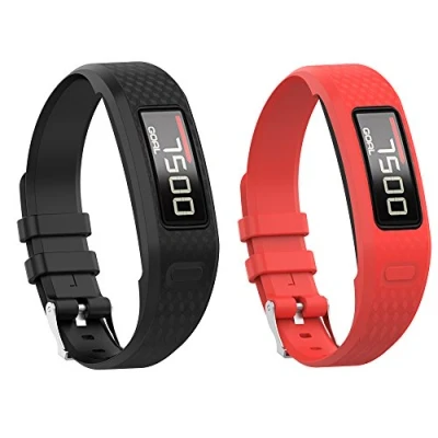 Abbildung von Yikamosi Kompatibel mit Garmin vivofit 1/vivofit 2 Armband,Soft Silikon Watch Armband Atmungsaktiv Ersatz Strap für 2(Large,Black+Red)