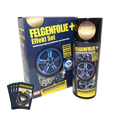 Abbildung von mibenco 71000005 FELGENFOLIE+ Effekt Set, 2 x 400 ml, Desert Sand Flüssiggummi Spray / Sprühfolie Neue Chamäleon Flip Flop Farbe und Schutz zum Felgen lackieren
