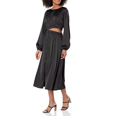 Abbildung von The Drop Midikleid für Damen, Jacob Seidig Langärmlig Diskreter Ausschnitt, Schwarz, Größe XXS