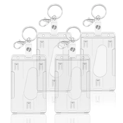 Abbildung von Ausweishülle, Hard Clear Badge Holder, ID Kartenhalter, Kartenhalter für Büro, Schule, Kreditkarten, Clip (Vertical 4 Pcs)