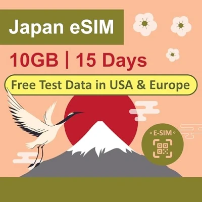 Abbildung von Japan Data NUR eSIM Karte 15 Tage10 GB 5G LTE InternetdatenKOSTENLOSE Testdaten 100 MB/1 Tag in EuropaReise KarteDuale lokale japanische Netzbetreiber, Softbank und KDDI短期帰国・短期来日最適・安心日本語サポート
