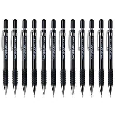 Abbildung von Pentel A300 Druckbleistift mit Gummi Griffzone und 2 x 0,5 mm HB Minen schwarzer Schaft 12 Stück