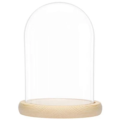 Abbildung von BELLE VOUS Glasglocke mit Holzboden 20cm hohe Glaskuppel Groß Deko transparente Glas Glocke dekorative Glashaube