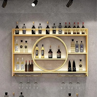 Abbildung von Weinregal Wand Metall mit Weinglashalter Flaschenregal Schmal Wine Rack Weinflaschenhalter Bar Regal Getränkeregal Mehrzweckregal aus Moderne Design für Bartheke küche Esszimmer ( Color : G