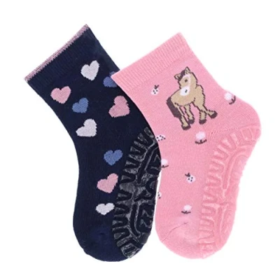 Abbildung von Sterntaler® ABS Socken Fliesen Flitzer AIR Pferd + Herzen, 2er Pack (2 Paar) Fliesenflitzer und Herz Kindersocken Haussocken, Stoppersocken mit Vollsohle, Vollplüsch im Sohlenbereich Gummisocken Pferde Motiv Anti Rutsch Sohle