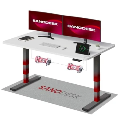 Abbildung von SANODESK Höhenverstellbarer Schreibtisch komplette Tischplatte Höhenverstellbar Elektrisch Ergonomischer mit Flüsterleisem Dual Motor 140x80cm