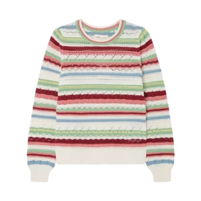 Abbildung von SPRINGFIELD Herren Striped Puff Sleeve Sweater with Ribbed Cuffs, Hem and Collar Polo Pullover, White_Print, L