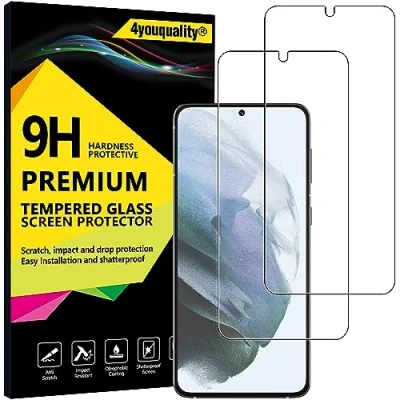 Abbildung von 4youquality Displayschutzfolie für Samsung Galaxy S21 (6,2 Zoll), Panzerglasfolie, 2 Stück, [LifetimeSupport][Schlagfest][Anti Kratzen]