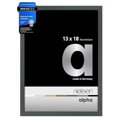 Abbildung von nielsen Bilderrahmen, 13 x 18 cm, Aluminium, Platin glanz, Fotorahmen zum Auftstellen und Aufhängen im Hoch &amp; Querformat, Echtglas, Alpha