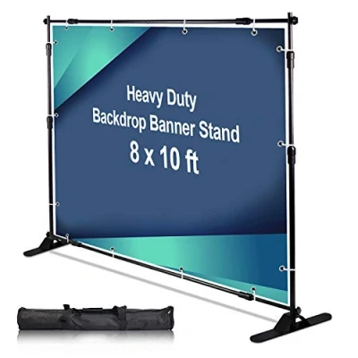 Abbildung von AkTop 3 x 2,4 m Heavy Duty Backdrop Banner Stand Kit, Adjustable Photography Step and Repeat for Partys, Portable Trade Show Photo Booth Background with Carrying Bag