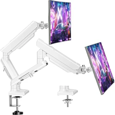 Abbildung von ELIVED Monitor Halterung 2 Monitore für 13 32&quot; Bildschirme, Bildschirmhalterung hält 9 kg mit VESA 75/100mm, Gasfeder Arm Neigbar, Schwenkbar, Drehbar, Weiß, EV6012W