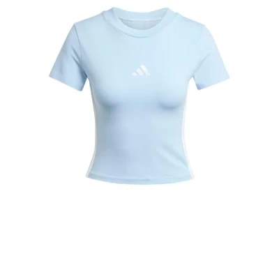 Abbildung von adidas Damen Essentials 3 Stripes Slim Baby T Shirt Shirt, Glow Blue/White,
