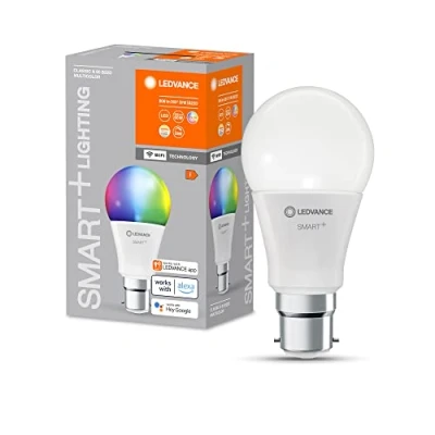 Abbildung von LEDVANCE Smarte LED Lampe mit WiFi Technologie für B22d Sockel, matte Optik ,RGBW Farben änderbar, Lichtfarbe änderbar (2700K 6500K), Ersatz herkömmliche 60W Leuchtmittel, 4 er Pack, Multipack