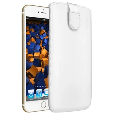 Abbildung von mumbi Echt Ledertasche kompatibel mit iPhone 6 Plus / 6s Hülle Leder Tasche Case Wallet, weiss,