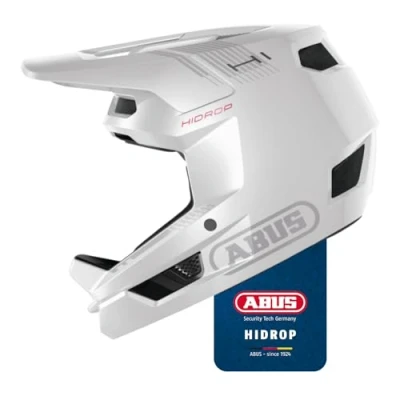 Abbildung von ABUS Downhill Helm HiDrop ASTM zertifizierter Fullface mit ABS Außenschale für MTB: Downhill, Enduro und Bikepark Erwachsene Jugendliche Weiß, Größe M