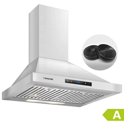 Abbildung von AMZCHEF Dunstabzugshaube 60cm 600m3/h Abluft Umluft Wandabzugshaube Aktivkohlefilter Wandhaube Abzugshaube 3 Leistungsstufe Haube aus Edelstahl LED Beleuchtung