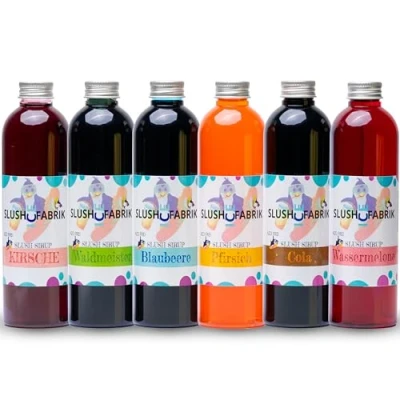 Abbildung von Hopser Food Fun Kirsche, Sirup Partyset 6 x 250ml für Slush, Getränke Slushy Eis selber machen Slushmaschine Konzentrat 1:5, Keine Zugabe von Zucker notwendig