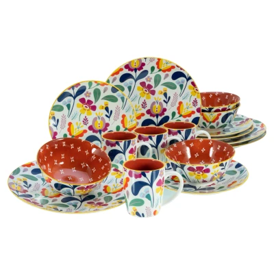 Abbildung von CreaTable, 17407, Serie Folklore, 16 teiliges Geschirrset, Kombiservice aus Steinzeug, spülmaschinen und mikrowellengeeignet, Qualitätsproduktion