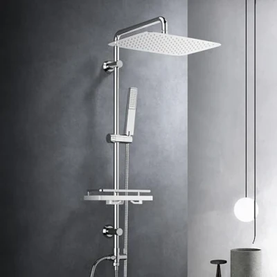 Abbildung von Görbach Regendusche Duschset Duschsystem mit Ablage Chrom Duschstangeset ohne Duscharmatur Kopfbrause 35x25cm