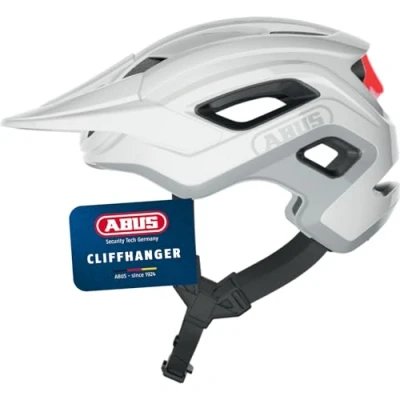 Abbildung von ABUS MTB Helm Cliffhanger Fahrradhelm für anspruchsvolle Trails mit großen Lüftungsöffnungen &amp; TriVider Riemensystem Damen und Herren Weiß/Rot Glänzend, Größe S