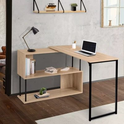 Abbildung von Industrieller 180 drehbarer Eckschreibtisch mit Regal Form S IDMarket