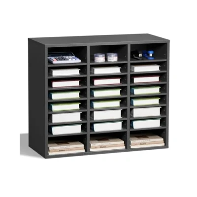 Abbildung von VEVOR Literatur Organizer Briefablage 24 Fächer Einstellbare Regale Grau Holz