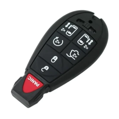 Abbildung von BROVACS Ersatz Schlüsselgehäuse + ungeschliffener Blanko Notfall Einsatzschlüssel, kompatibel mit Chrysler Dodge Jeep 7 Tasten Smart Keyless Entry Remote Key Case Fob 6 BTN Panic PG753M